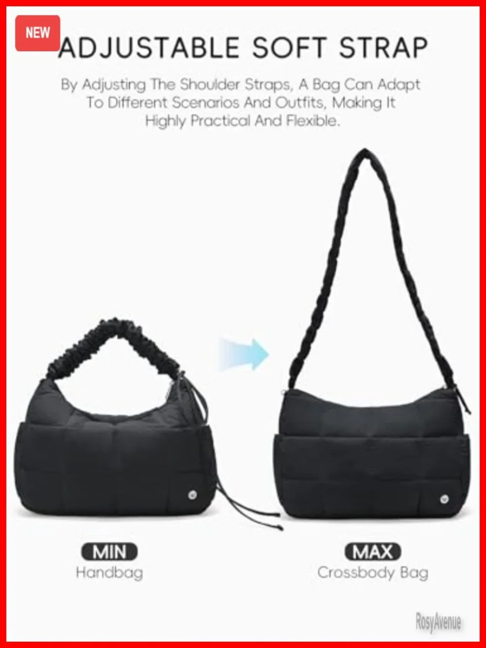 Medium Nylon Quilted Hobo Crossbody Bag with Adjustable Strap